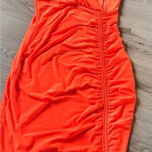 Vibrant Orange Ruched Dress